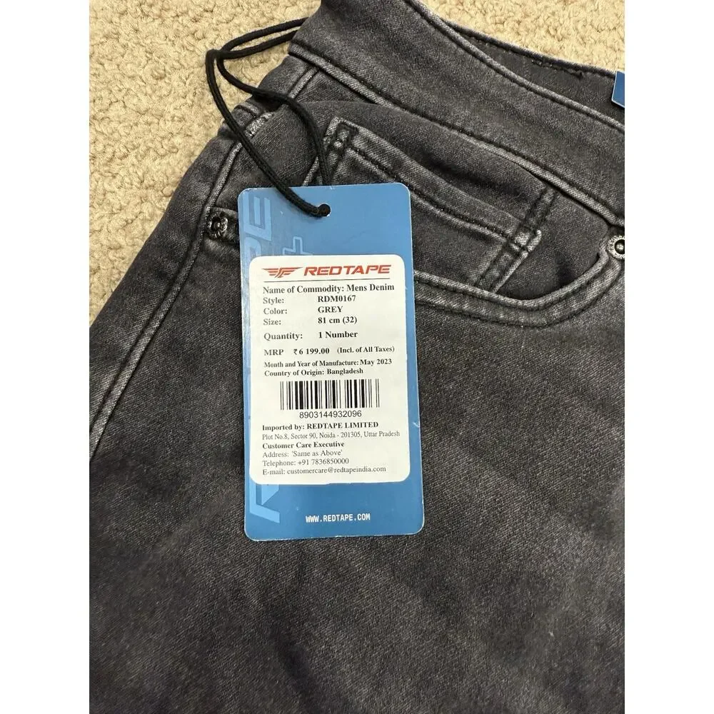 Redtape Men's Black Denim‎ Jeans Skinny Flow+ Sport Fit Size 32x31
